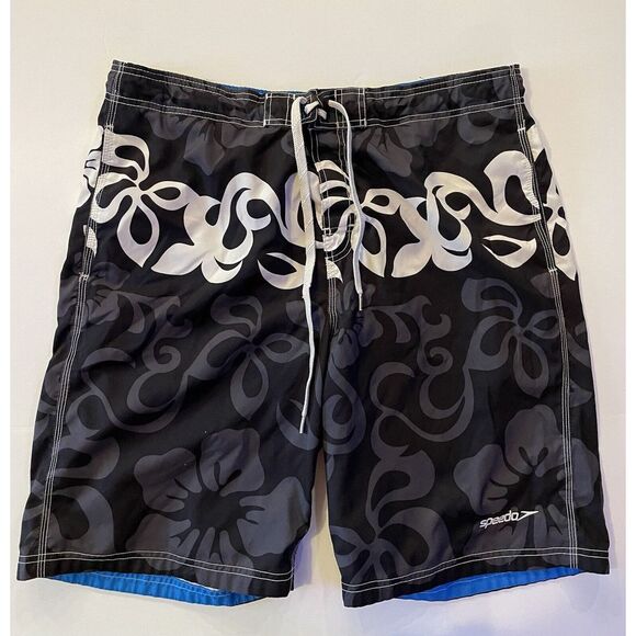 Speedo‎ Men's Board Shorts Swim Trunks Large (34) Black Floral - Picture 1 of 7